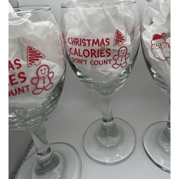 Christmas Calories Don't Count Set of 4 Wine Glasses 10oz Santa Holiday Party - Picture 4 of 13